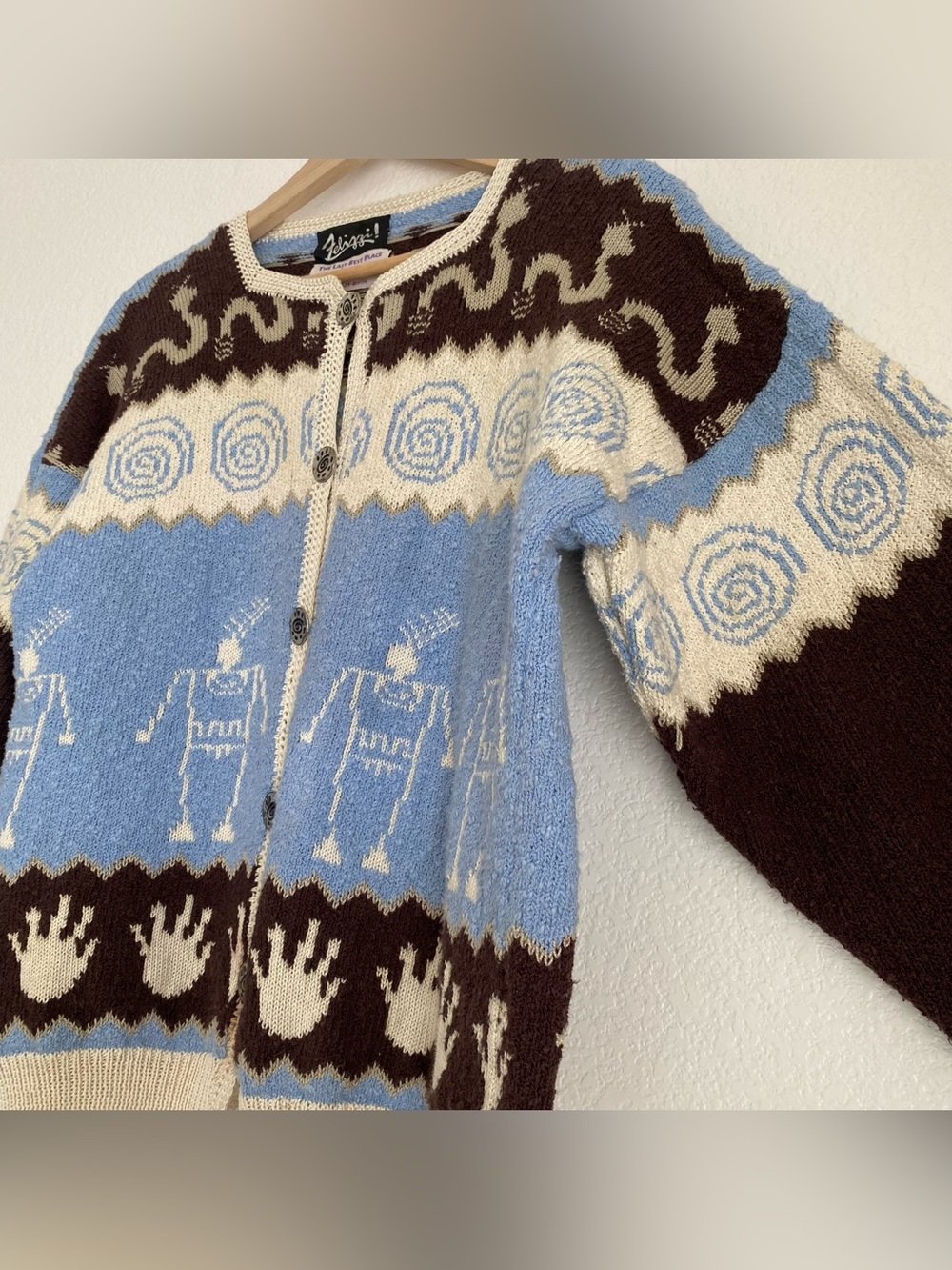 Vintage Felizzi hieroglyphic parietal art hand loomed knitted cardigan sweater - Picture 12 of 16